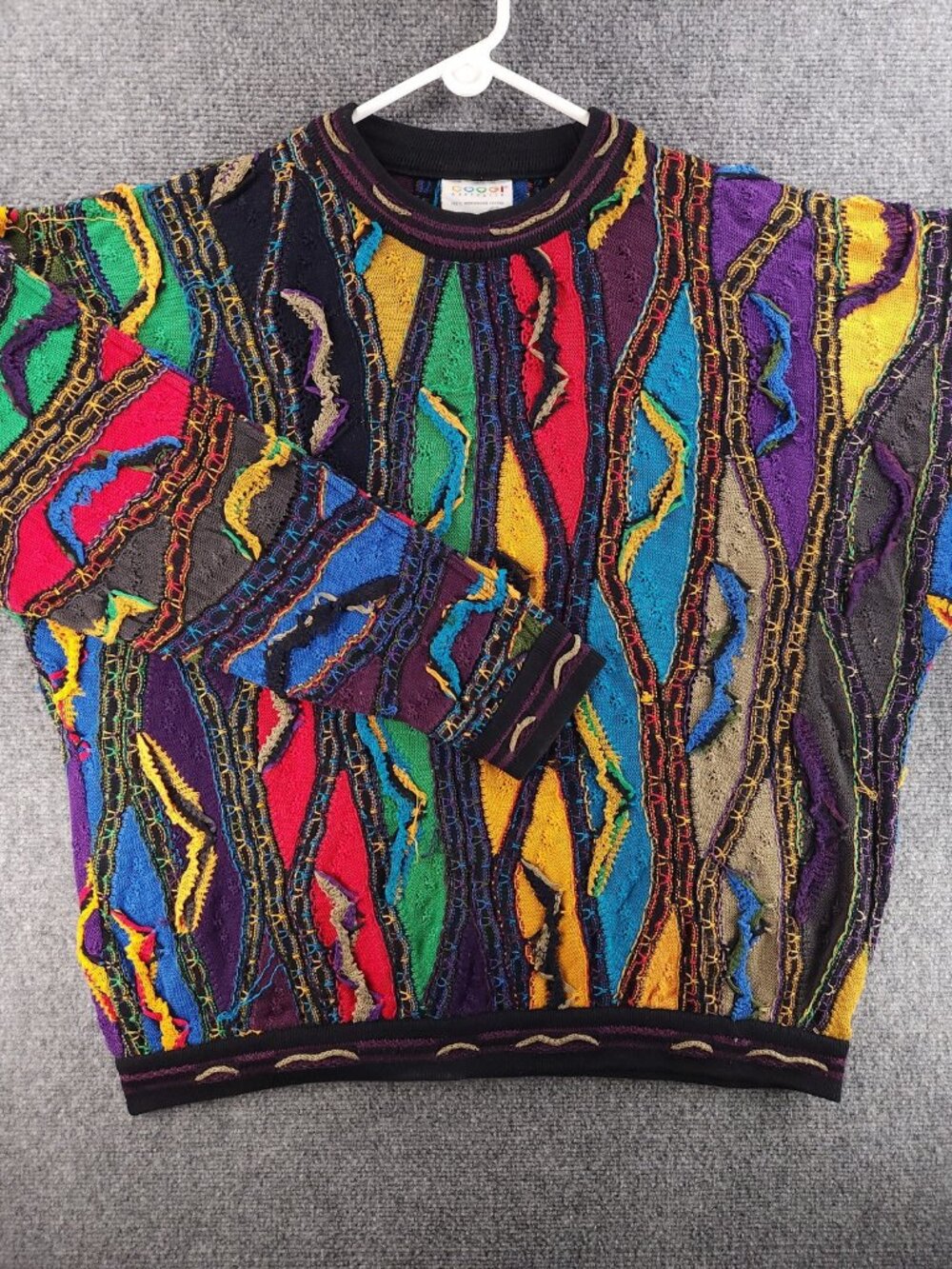 Coogi Australia Pullover Crew Neck Multicolor Long Sleeve All Cotton Large Knit
